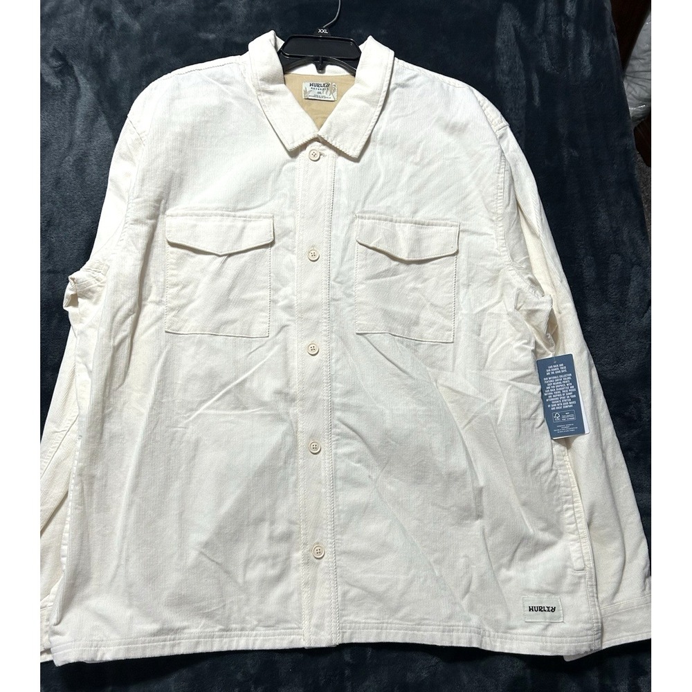 NWT Hurley Lido Corduroy Long Sleeve Overshirt Men's 2XL Barely Bone (E2)